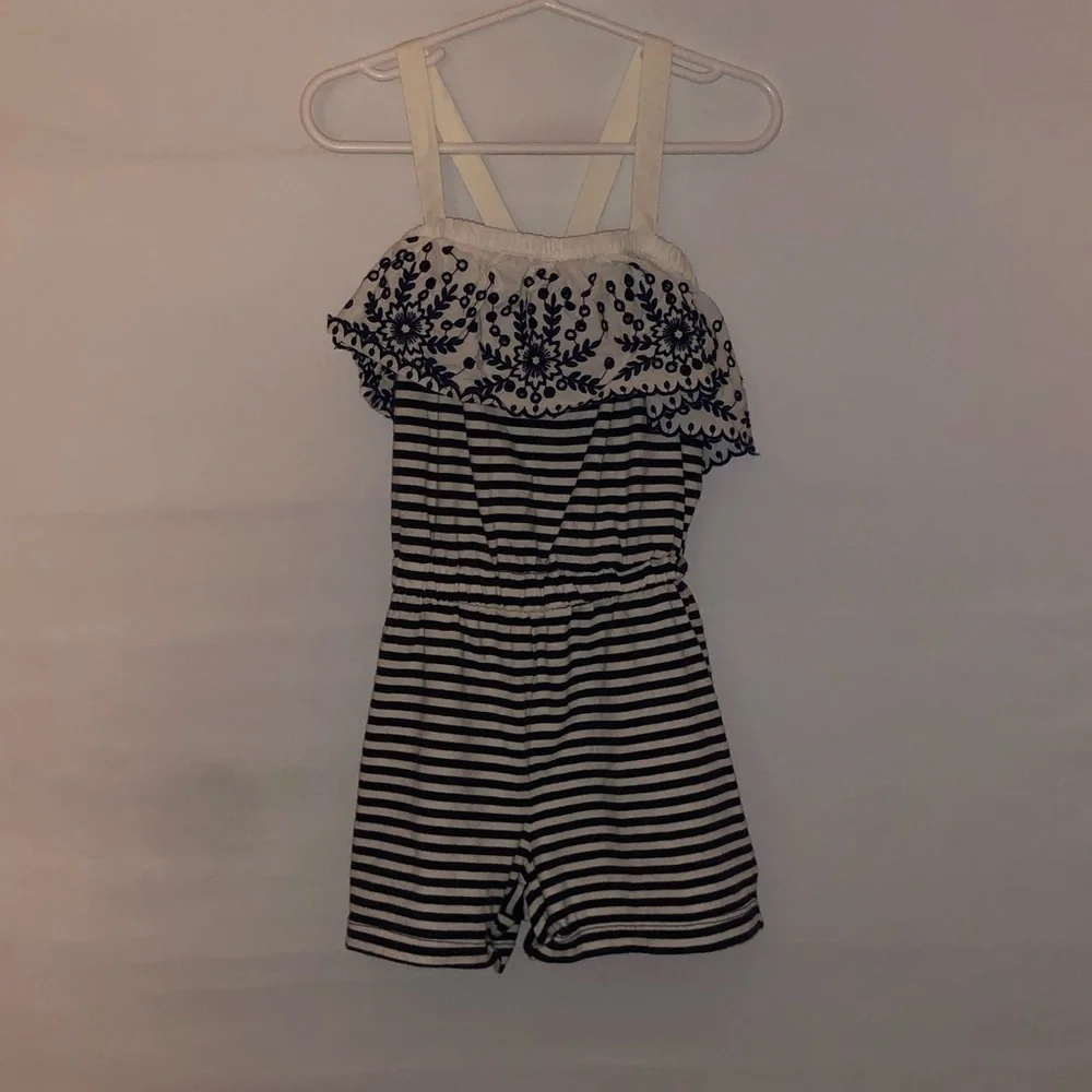 Hanna Andersson Navy Blue & Cream Nautical Striped Romper